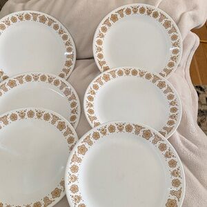 6 Corelle Gold Butterfly Dinner Plates
